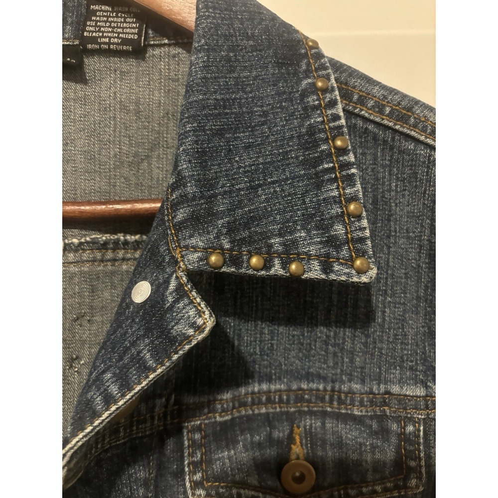 Willi Smith Denim Studded Jean Jacket Small Trucker Embroidered Gold Blue - Picture 7 of 15